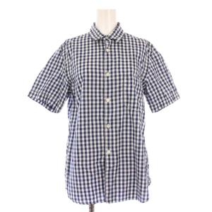 シャツ ブラウス 半袖 レギュラーカラー ギンガムチェック柄 S 紺 ネイビー /BB