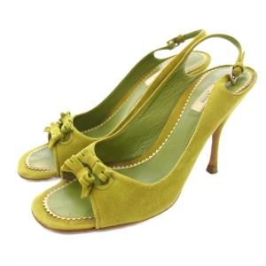 サンダル バックストラップ スエード リボン 36.5 黄緑 /KU