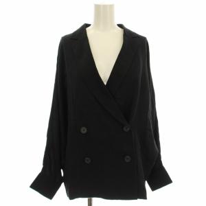 リネン混 テーラードジャケット 1522-144-2911 ダブル 薄手 38 黒 ブラック /G