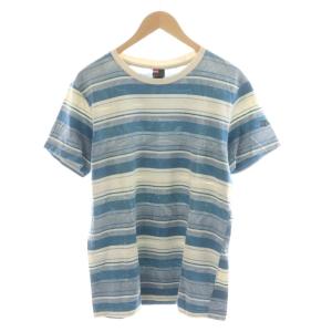 Tシャツ カットソー 半袖 ボーダー柄 コットン L 青 ブルー 白 ホワイト /AN9