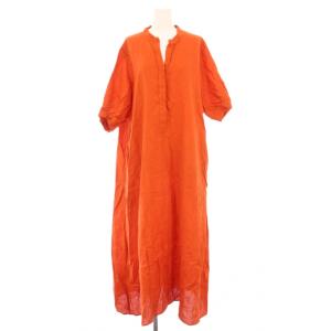 フレンチリネンスキッパーワンピース マキシ ロング 半袖 無地 38 オレンジ 22040370031020