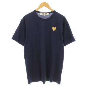 AD2019/12 Tシャツ カットソー 半袖 クルーネック ゴールドカラーハート 刺繍 XL 紺 ネイビー
