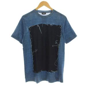 Tシャツ デニムプリント 半袖 L 青 ブルー /G