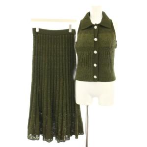 セットアップ 上下 アメリカンスリーブシャツニット セーター ノースリーブ スカート ロング フレア イージー