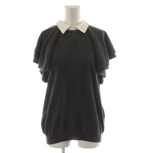 ニット カットソー 半袖 襟付き ウール混 麻 リネン混 36 グレー RC-65178 /AN12