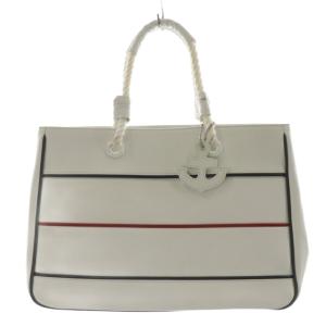 ハンドバッグ トートバッグ ボーダー レザー 白 ホワイト /AN4