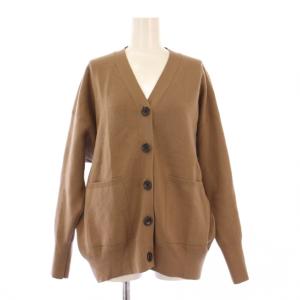 23AW ダブルジャガードビッグカーディガン ニット 長袖 Vネック ストレッチ ウール混 F 茶 ブラウン