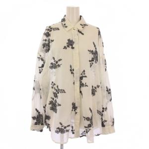 25SS メッシュエンブロイダリーシャツ ブラウス 長袖 レギュラーカラー 花柄 刺繍 バイカラー M