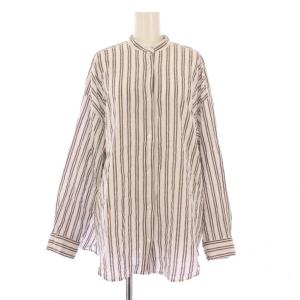 25SS STRIPE ストライプオーバーシャツ ブラウス 長袖 バンドカラー F 茶 ブラウン 白 ホワイト