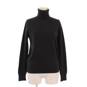 ニット セーター 長袖 タートルネック 無地 ストレッチ カシミヤ シルク 36 チャコールグレー /BB