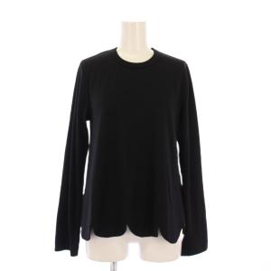 コムコム AD2016 カットソー 長袖 クルーネック ストレッチ フラワーカット 無地 ウール S 黒