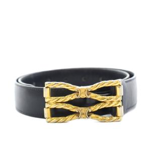 ベルト ハトメ レザー マカダム柄 75 濃紺 ダークネイビー ゴールドカラー /YT OH D