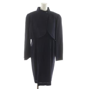 セットアップ ジャケット スタンドカラー ワンピース 半袖 ロング ウール 9 紺 ネイビー CE6701