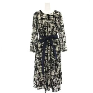 ワンピース 総柄 フロッキー リボン 13+ ブラック ホワイト VL22-50302