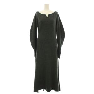 ニットワンピース ロング マキシ 長袖 ウール F ダークグリーン CH909507ER /KU