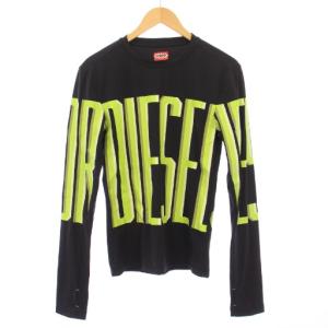 SPORT Tシャツ ロンT 長袖 クルーネック ストレッチ ロゴ プリント S 黒 ブラック 緑 グリーン