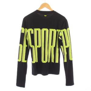 DIESEL SPORT Tシャツ ロンT 長袖 クルーネック ストレッチ ロゴ プリント S 黒 ブラック 緑 グリーン