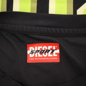 DIESEL SPORT Tシャツ ロンT 長袖 クルーネック ストレッチ ロゴ プリント S 黒 ブラック 緑 グリーン