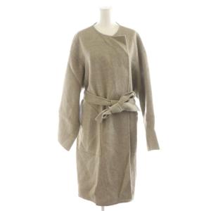 ノーカラーコート ロング丈 リボン付き ウール アウター 9 ベージュ 0204407 /AN38