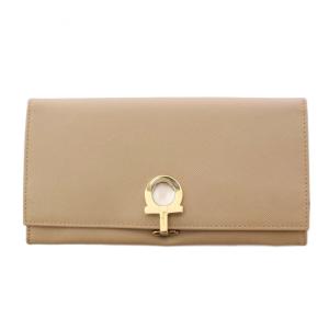 長財布 ロングウォレット 二つ折り レザー ガンチーニ バイカラー ベージュ ゴールドカラー /BB OH