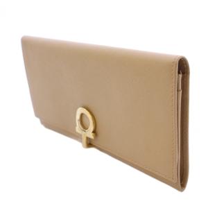 Salvatore Ferragamo 長財布 ロングウォレット 二つ折り レザー ガンチーニ バイカラー ベージュ ゴールドカラー /BB OH