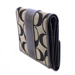 COACH 二つ折り財布 コンパクトウォレット 二つ折り キャンバス レザー シグネチャー 黒 ブラック /BB