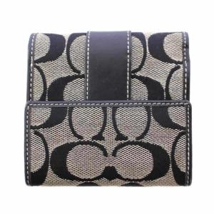 COACH 二つ折り財布 コンパクトウォレット 二つ折り キャンバス レザー シグネチャー 黒 ブラック /BB