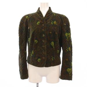 北斎タグ 中綿ジャケット キルティング 花柄 ペイズリー柄 S グリーン ブラウン /BM