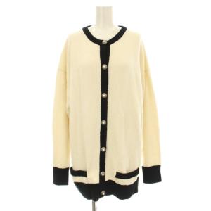 22SS バイカラーカーディガンブークレ ニット 長袖 クルーネック フェイクパールボタン 01 白 ホワイト
