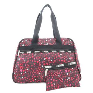 ボストンバッグ トート 肩掛け ポーチ付き ハート柄 ナイロン 黒 ブラック 赤 レッド /GV