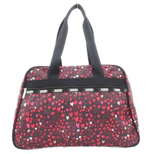 LesportSAC ボストンバッグ トート 肩掛け ポーチ付き ハート柄 ナイロン 黒 ブラック 赤 レッド /GV