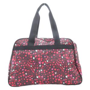 LesportSAC ボストンバッグ トート 肩掛け ポーチ付き ハート柄 ナイロン 黒 ブラック 赤 レッド /GV