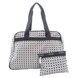 ボストンバッグ トート 肩掛け ポーチ付き 総柄 ナイロン 黒 ブラック 白 ホワイト /GV