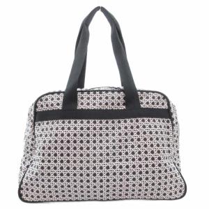 LesportSAC ボストンバッグ トート 肩掛け ポーチ付き 総柄 ナイロン 黒 ブラック 白 ホワイト /GV