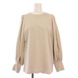 カットソー 長袖 クルーネック ストレッチ 無地 F ベージュ タグ付き /BB