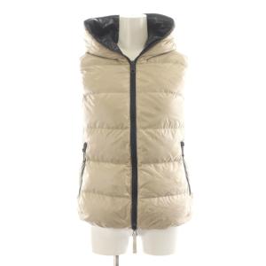 FEBE ダウンベスト ジップアップ フード ナイロン アウター 38 ベージュ D91101U1035R