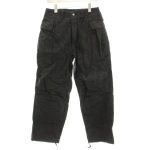 ワークパンツ ミリタリー ワイド ボタンフライ コットン S 黒 ブラック /KU