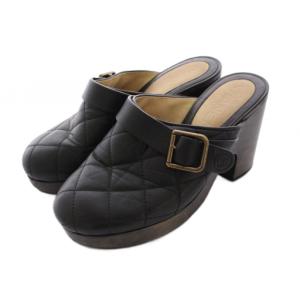 サボサンダル ミュール キルティング レザー 34 黒 ブラック ココマーク /YM