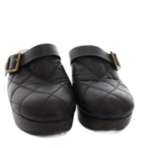 CHANEL サボサンダル ミュール キルティング レザー 34 黒 ブラック ココマーク /YM