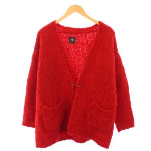 ニットカーディガン 長袖 前開きトッパー Vネック 無地 アルパカ ウール混 F 赤 レッド /BB