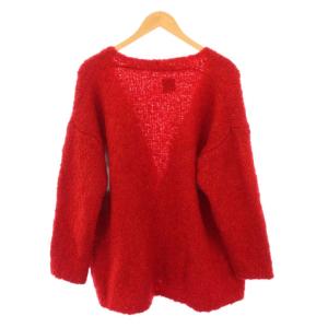 maison de soil ニットカーディガン 長袖 前開きトッパー Vネック 無地 アルパカ ウール混 F 赤 レッド /BB