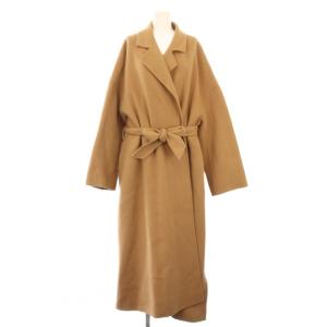 チェスターコート ガウン アウター ロング丈 前開きトッパー ベルト ウール 3 茶 ブラウン /BB