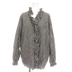 24SS ギンガム フリルブラウス シャツ チェック 長袖 黒 白 24050440008220 /YM