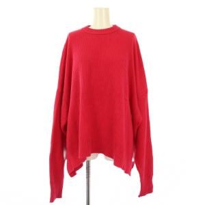 リブニット セーター 長袖 クルーネック 無地 ストレッチ F ピンク /BB JS