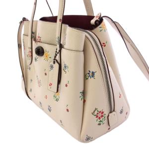 COACH 2WAY ハンドバッグ ショルダーバッグ レザー ロゴチャーム 花柄 アイボリー 642 /BB