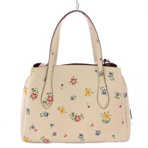COACH 2WAY ハンドバッグ ショルダーバッグ レザー ロゴチャーム 花柄 アイボリー 642 /BB