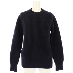 ジーロンラム カシミヤ ウール クルーネック ニット セーター 長袖 2 紺 SL5W-129 /TK