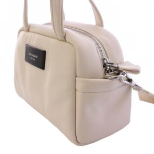 kate spade new york パフド レザー サッチェル ハンドバッグ 2WAY ショルダーバッグ ロゴ ワンカラー 白 ホワイト KF871