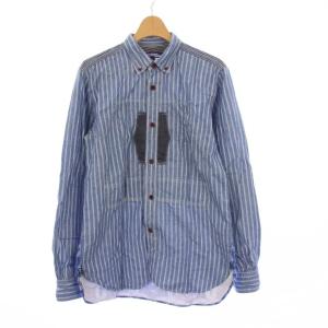 コムデギャルソン AD2014 ボタンダウンシャツ 長袖 ストライプ 切替 S 青 WO-B032 /KH
