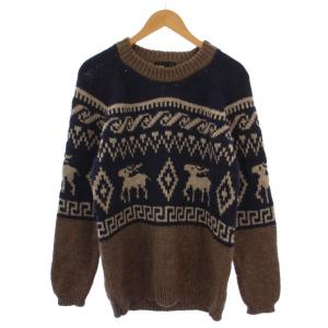 ニット セーター 長袖 クルーネック ノルディック柄 ウール 3 茶 紺 14WCM-N10304 /BM